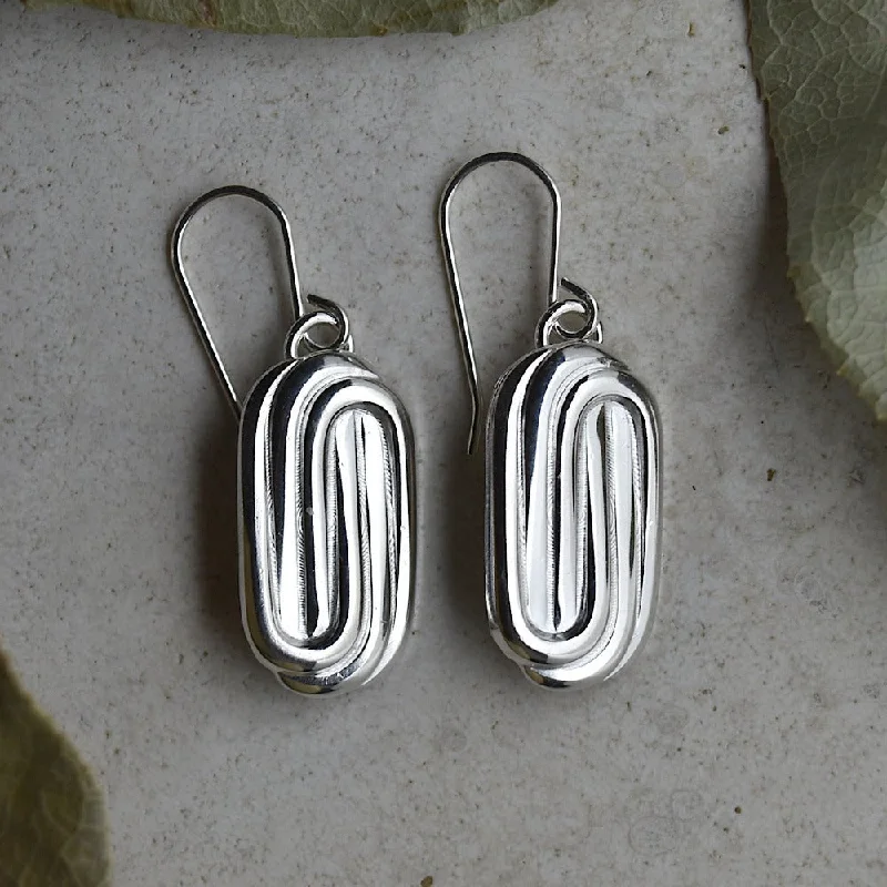 Polished hematite drop earrings with metallic gray sheen -Oval Paperclip Drop Earrings