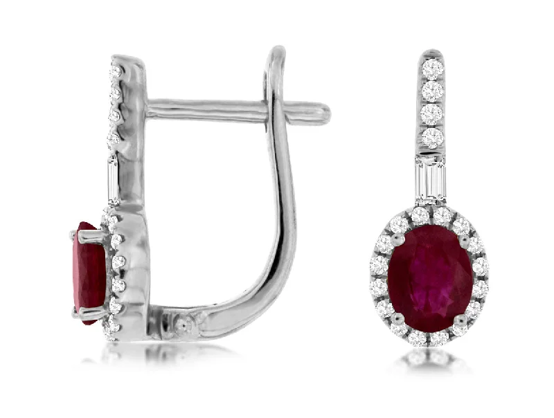 Polished rosewood drop earrings blending organic and chic -Oval Ruby and Diamond Halo Drop Earrings