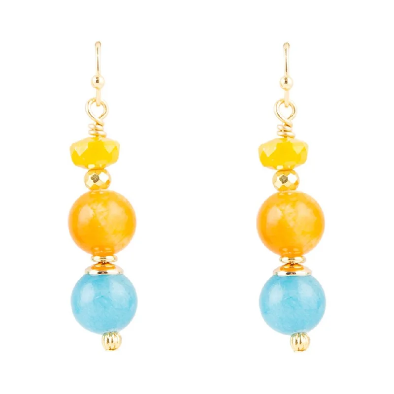 Warm citrine drop earrings for golden dangling cheer -Oxana Yellow and Blue Jade Golden Drop Earrings