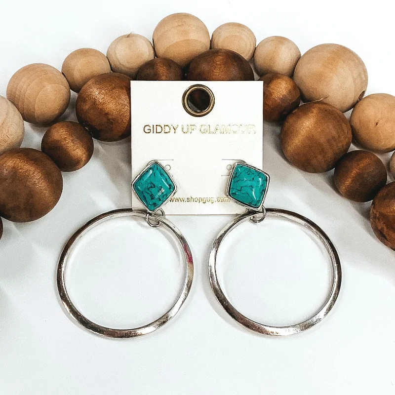 Vintage-inspired drop earrings with engraved floral details -Party Crasher Circle Drop Earrings in Turquoise