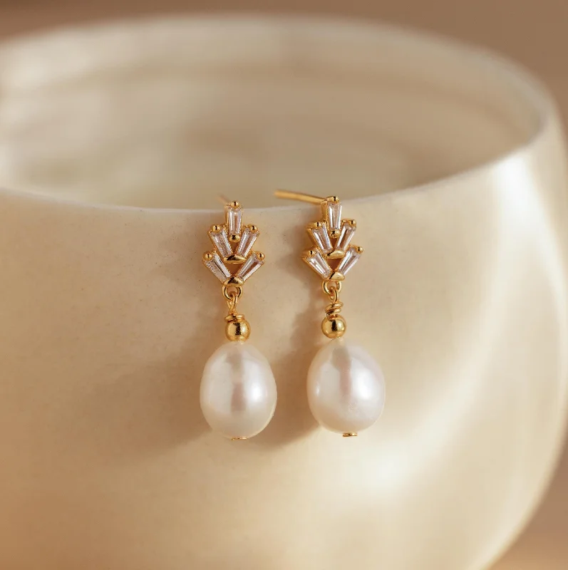 Rose gold drop earrings blending warmth and elegance -Pearl Diamond Drop Earrings