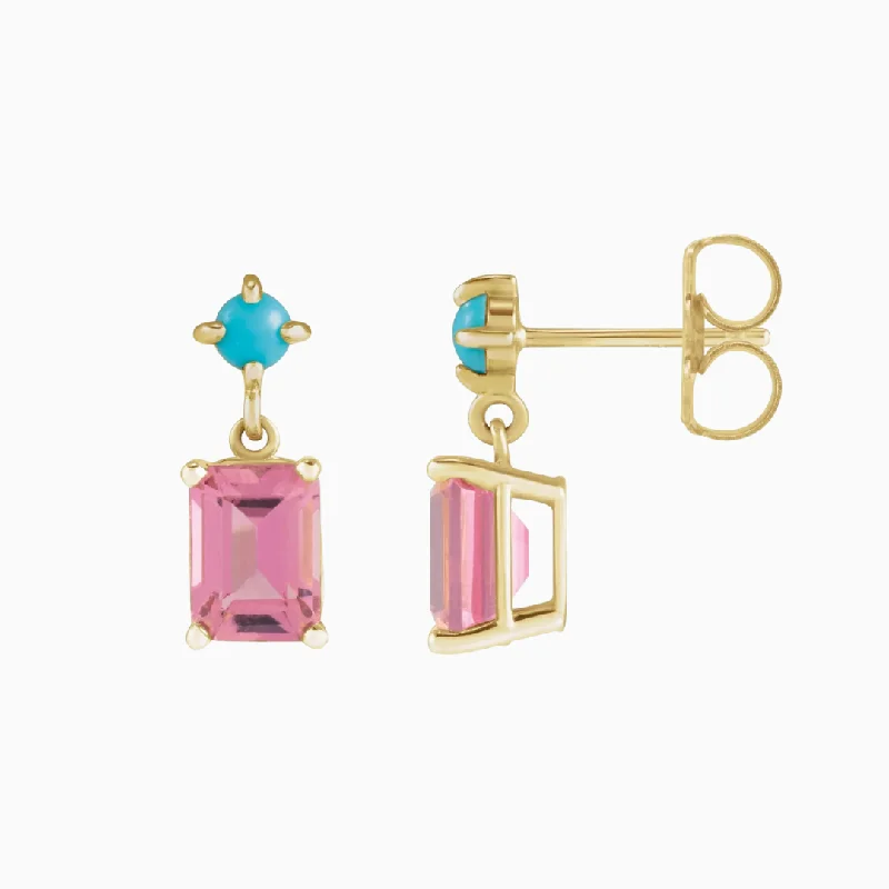 Matte black drop earrings for sleek minimalist looks -Pink Tourmaline and Turquoise Drop Earrings