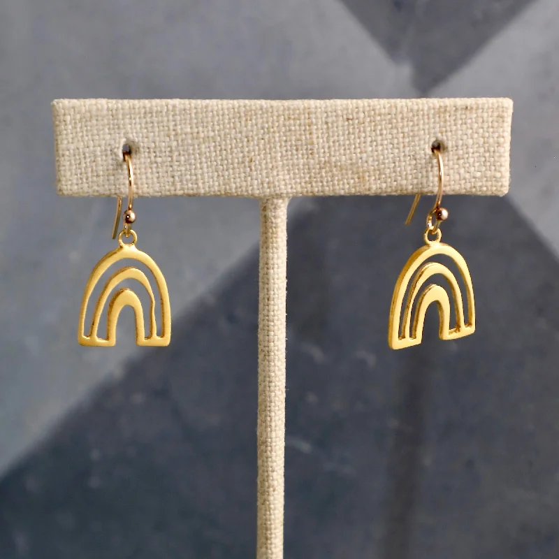 Hand-carved drop earrings featuring unique stone dangles -Golden Rainbow Drop Earrings