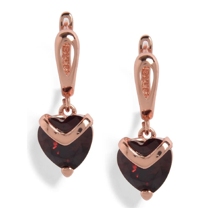 Simple teardrop drop earrings for understated chic appeal -Red Rose Gold Plated Heart Shaped Drop Earrings