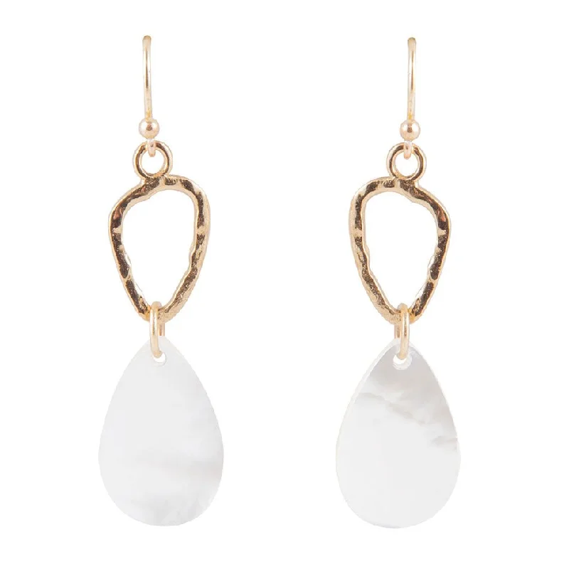 Hand-forged drop earrings showcasing raw metal beauty -Mother of Pearl and Bronze Drop Earrings