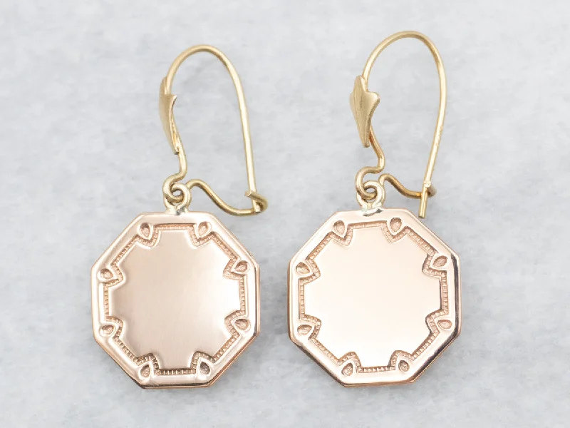 Shimmering sunstone drop earrings with golden flecked dangles -Rose and Yellow Gold Octagonal Cufflink Conversion Drop Earrings