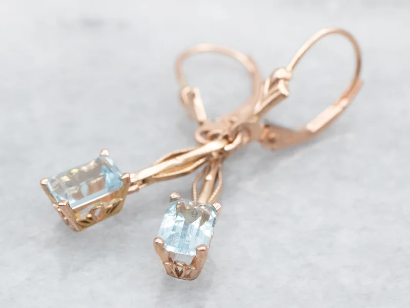 Cool lapis drop earrings swaying with blue mystique -Rose Gold Emerald Cut Blue Topaz Drop Earrings