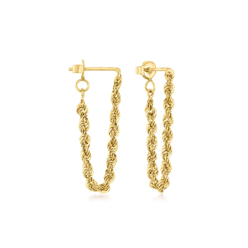 Handmade beaded drop earrings with colorful artisan flair -Ross-Simons 14kt Yellow Gold Endless Rope Chain Drop Earrings