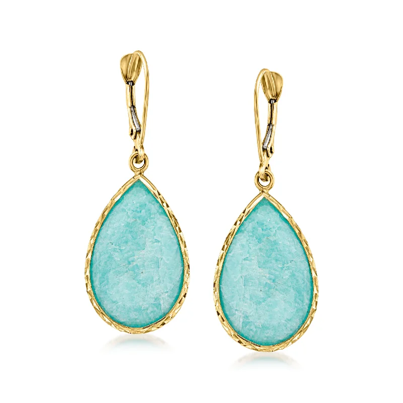 Sculpted silver drop earrings with abstract dangling shapes -Ross-Simons Amazonite Drop Earrings in 14kt Yellow Gold