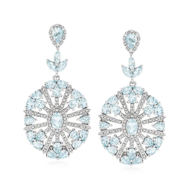 Oversized statement drop earrings for eye-catching events -Ross-Simons Aquamarine and . Diamond Drop Earrings in Sterling Silver