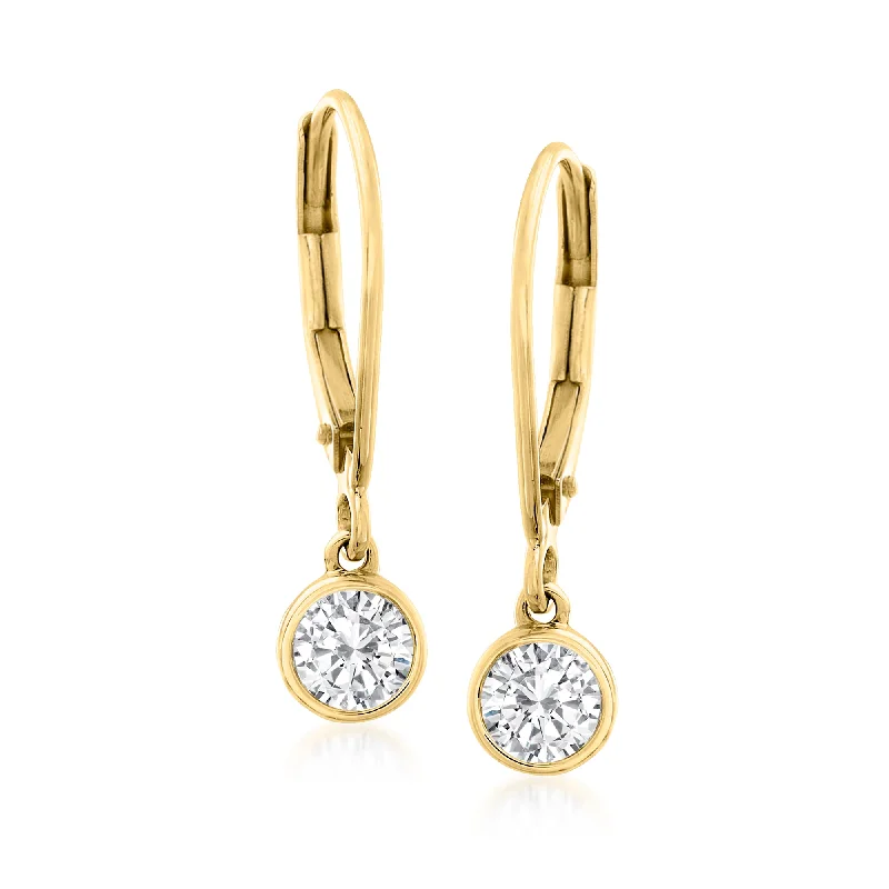 Shimmering sunstone drop earrings with golden flecked glow -Ross-Simons Bezel-Set Diamond Drop Earrings in 14kt Yellow Gold