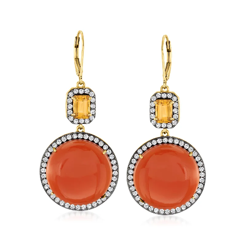 Classic claw drop earrings securing gems with elegance -Ross-Simons Carnelian and Multi-Gem Drop Earrings in 18kt Gold Over Sterling