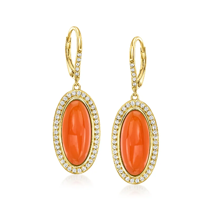 Regal emerald drop earrings for luxurious green dangles -Ross-Simons Carnelian and White Topaz Drop Earrings in 18kt Gold Over Sterling