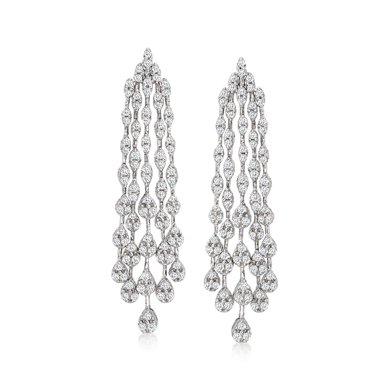 Vintage pearl drop earrings with classic gold settings -Ross-Simons Diamond Cluster Drop Earrings in 14kt White Gold