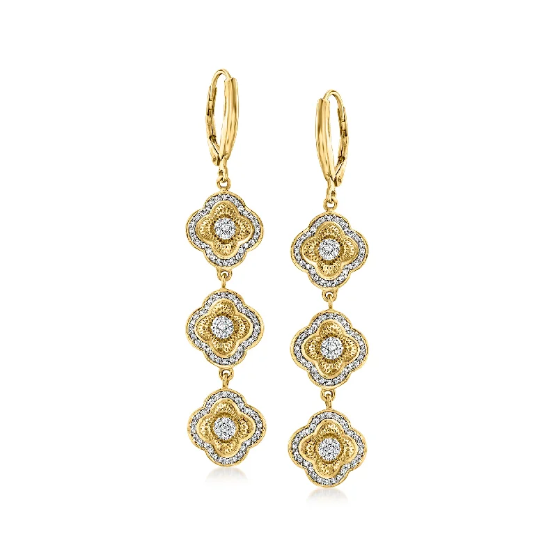 Timeless sapphire drop earrings blending blue with grace -Ross-Simons Diamond Floral Linear Drop Earrings in 18kt Gold Over Sterling