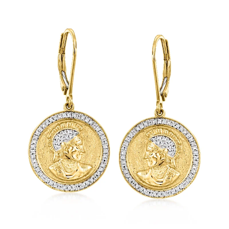 Minimalist chain drop earrings for sleek modern style -Ross-Simons Diamond Roman Coin Drop Earrings in 18kt Gold Over Sterling