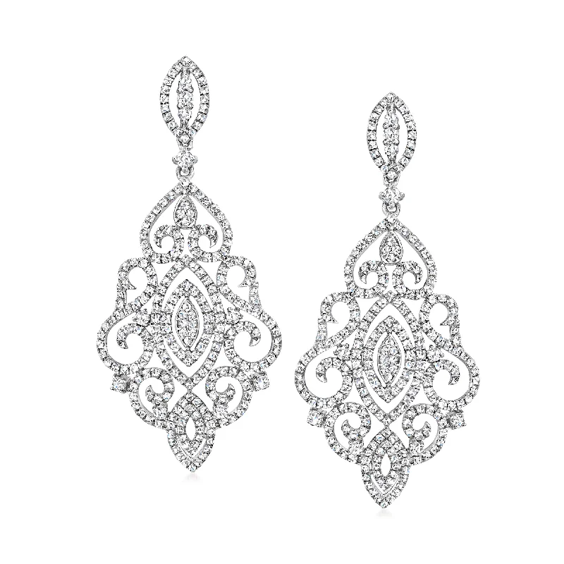 Minimalist chain drop earrings for sleek modern style -Ross-Simons Diamond Scrollwork Drop Earrings in Sterling Silver