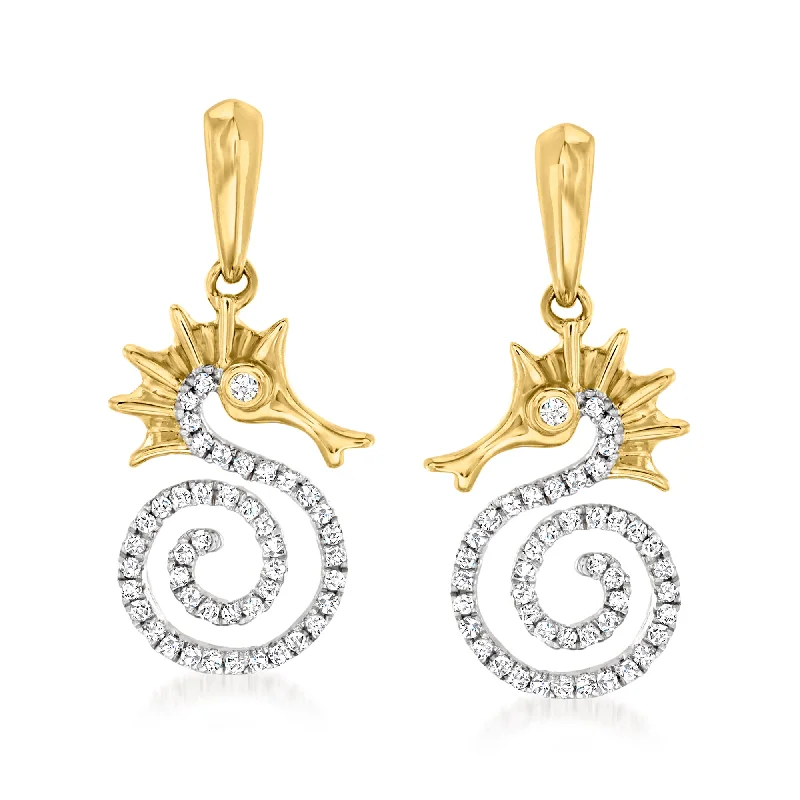 Durable titanium drop earrings resisting wear daily -Ross-Simons Diamond Seahorse Drop Earrings in 14kt Yellow Gold