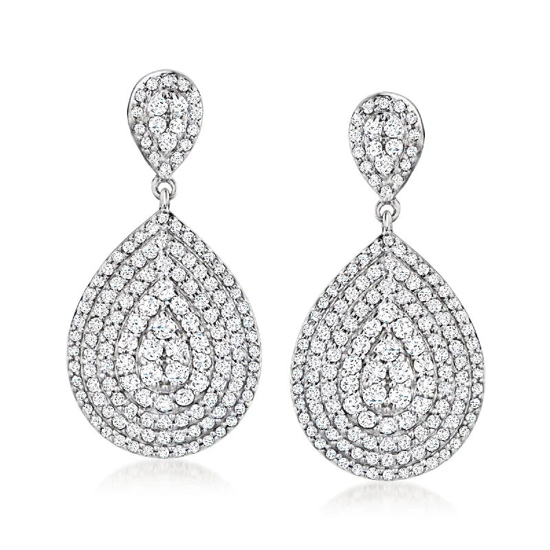 Classic hoop drop earrings combining dangles with circles -Ross-Simons Diamond Teardrop Earrings in Sterling Silver