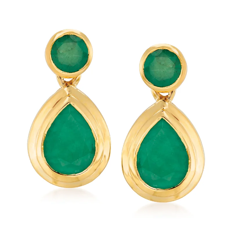 Rich garnet drop earrings exuding deep red warmth -Ross-Simons Emerald Drop Earrings in 14kt Yellow Gold