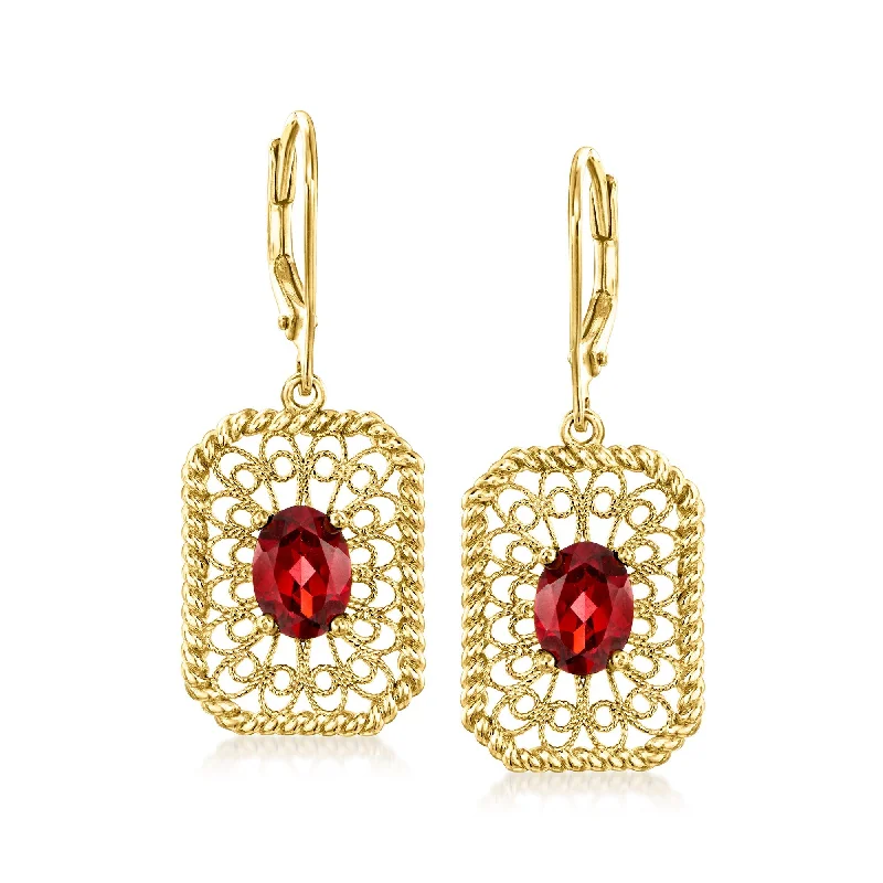 Sculptural gold drop earrings with artistic dangling forms -Ross-Simons Garnet Filigree Drop Earrings in 18kt Gold Over Sterling