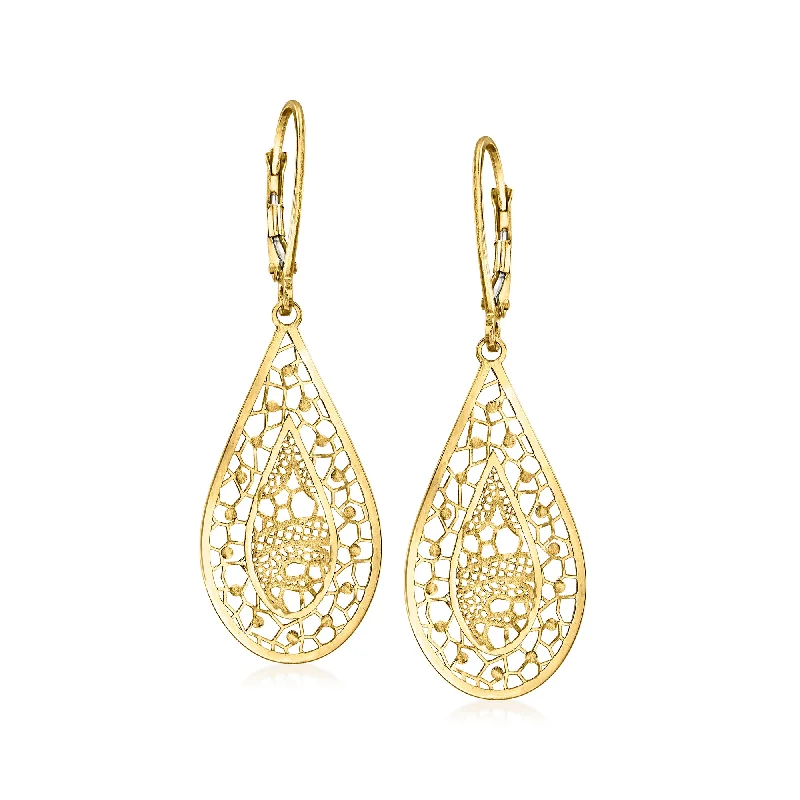 Bold ruby drop earrings adding fiery red flair -Ross-Simons Italian 18kt Yellow Gold Filigree Teardrop Earrings