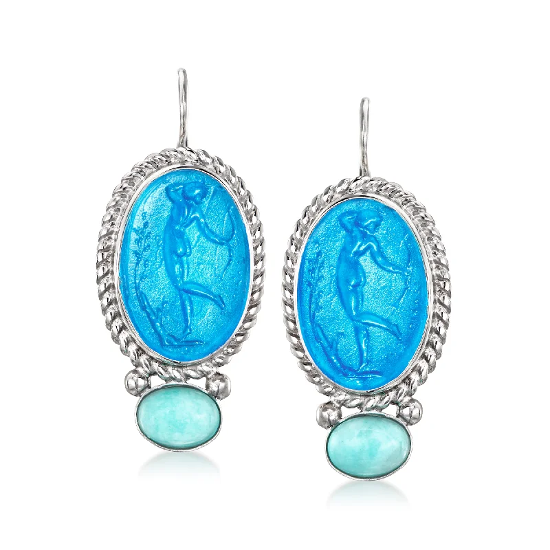 Rose gold drop earrings blending warmth and elegance -Ross-Simons Italian Blue Venetian Glass Diana The Huntress Drop Earrings With Amazonite in Sterling Silver