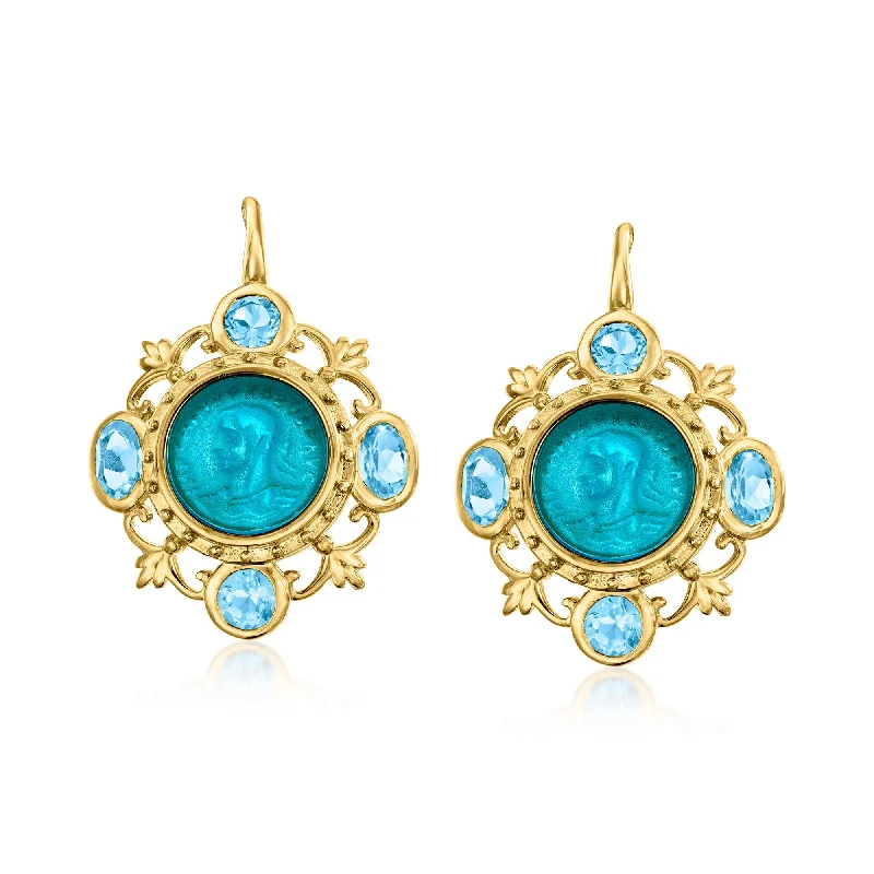 Radiant peridot drop earrings swaying with green energy -Ross-Simons Italian Tagliamonte Blue Venetian Glass Drop Earrings With Swiss Blue Topaz in 18kt Gold Over Sterling