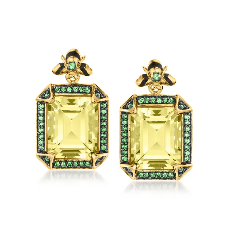 Classic pearl drop earrings for timeless dangling beauty -Ross-Simons Lemon Quartz and . Tsavorite Bumblebee Drop Earrings With Black Enamel in 18kt Gold Over Sterling