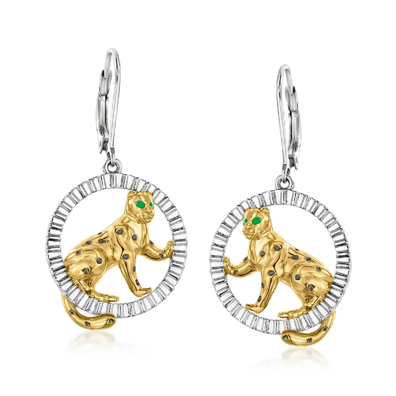 Romantic heart drop earrings symbolizing love and grace -Ross-Simons Leopard Drop Earrings With Green Enamel in 2-Tone Sterling Silver