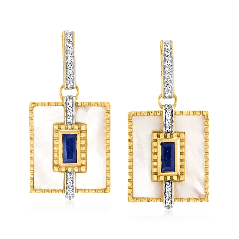 Cool lapis drop earrings swaying with blue mystique -Ross-Simons Mother-Of-Pearl and Sapphire Drop Earrings With . White Topaz in 18kt Gold Over Sterling