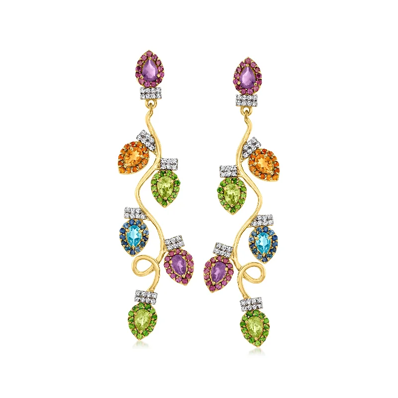 Handmade beaded drop earrings with colorful artisan flair -Ross-Simons Multi-Gemstone Christmas Lights Drop Earrings in 18kt Gold Over Sterling