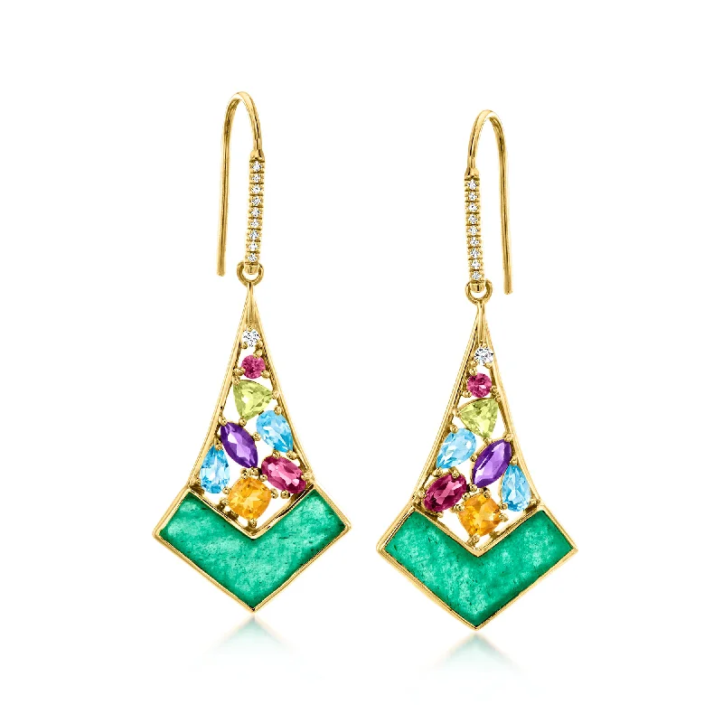 Dazzling emerald drop earrings swaying with green sparkle -Ross-Simons Multi-Gemstone Drop Earrings in 18kt Gold Over Sterling