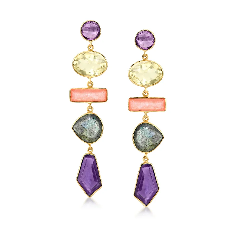 Classic pearl drop earrings for timeless dangling beauty -Ross-Simons Multi-Gemstone Drop Earrings in 18kt Gold Over Sterling