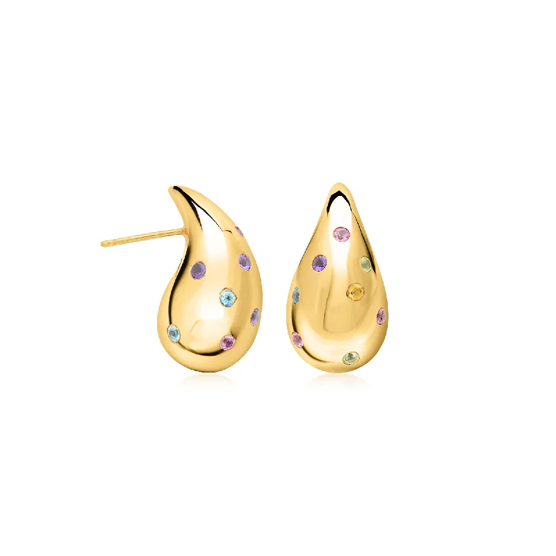 Polished nickel drop earrings for affordable shiny dangles -Ross-Simons Multi-Gemstone Teardrop Earrings in 18kt Gold Over Sterling