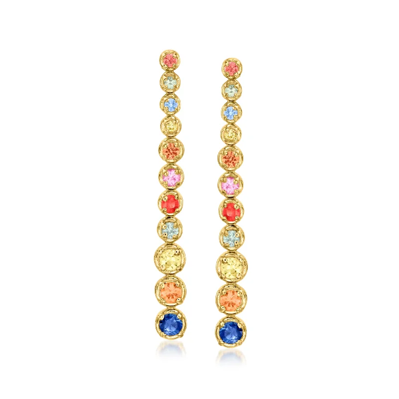 Romantic rose drop earrings shaped like blooming flowers -Ross-Simons Multicolored Sapphire Drop Earrings in 18kt Gold Over Sterling