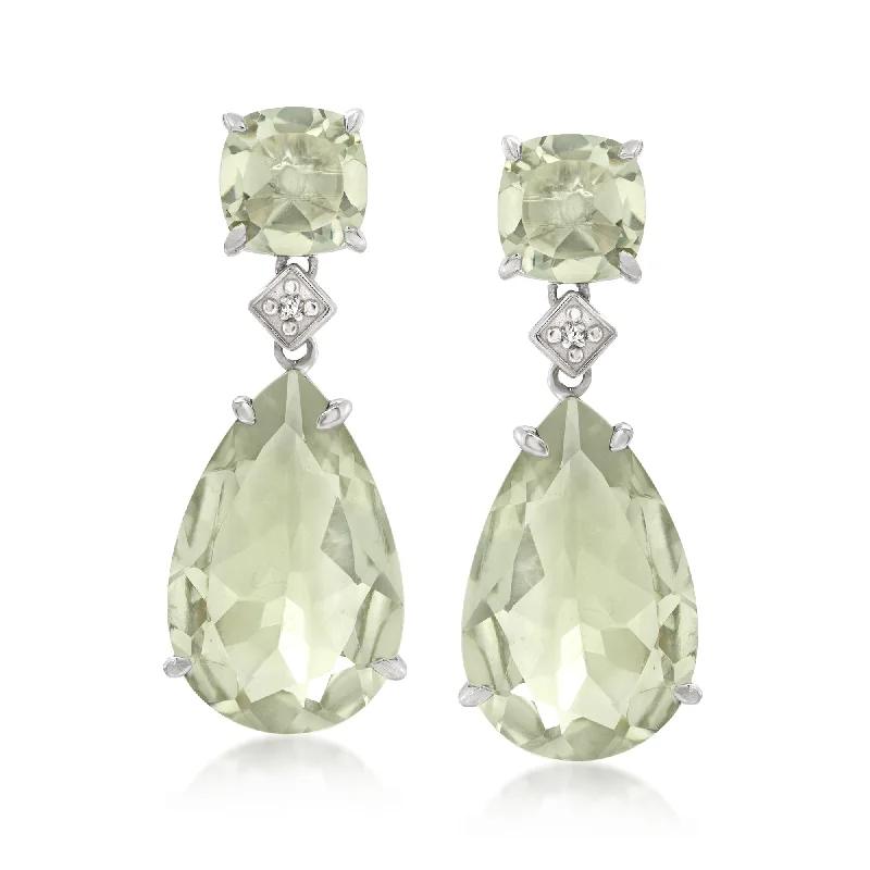 Radiant zircon drop earrings swaying with brilliance -Ross-Simons Prasiolite Drop Earrings With Diamond Accents in Sterling Silver