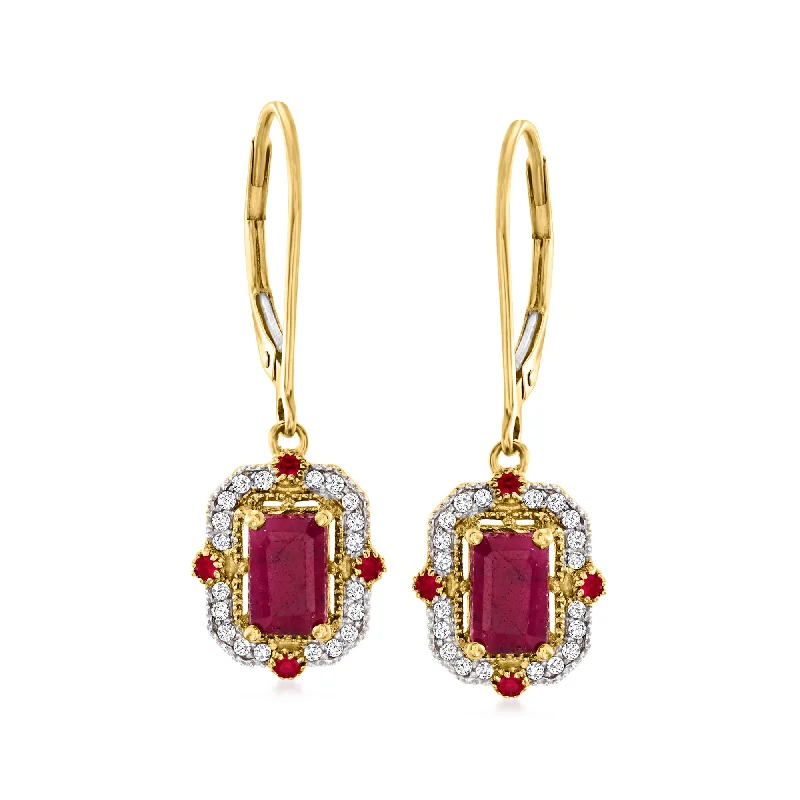 Delicate amethyst drop earrings with soft purple shimmer -Ross-Simons Ruby and . Diamond Drop Earrings in 14kt Yellow Gold