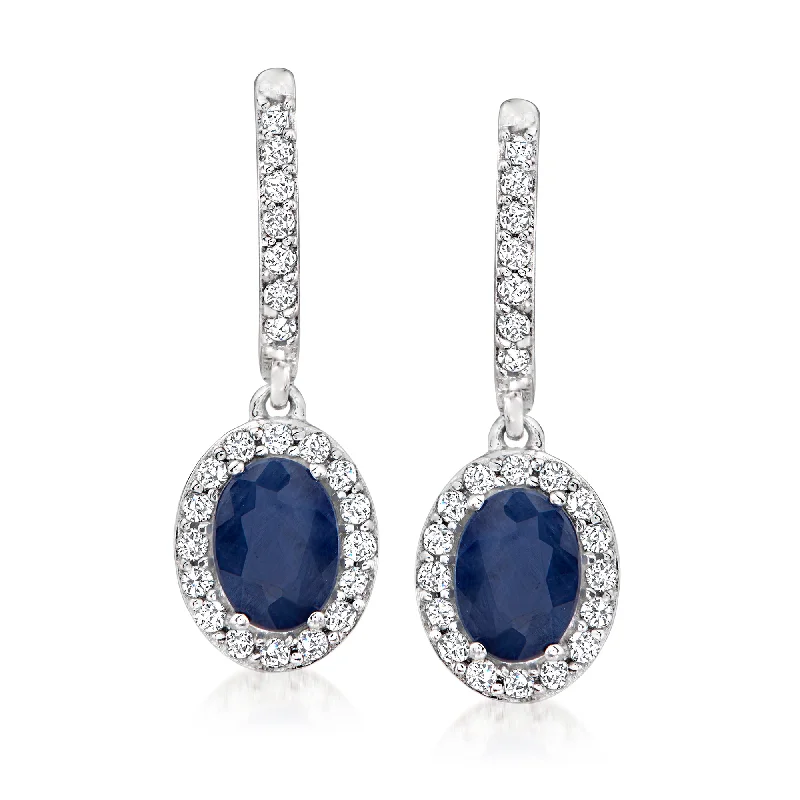 Cool sodalite drop earrings with marbled blue beauty -Ross-Simons Sapphire and . Diamond Hoop Drop Earrings in 14kt White Gold