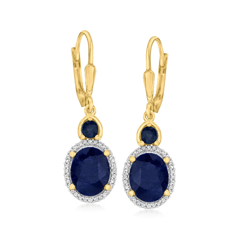 Classic hoop drop earrings combining dangles with circles -Ross-Simons Sapphire and . Diamond Drop Earrings in 18kt Gold Over Sterling