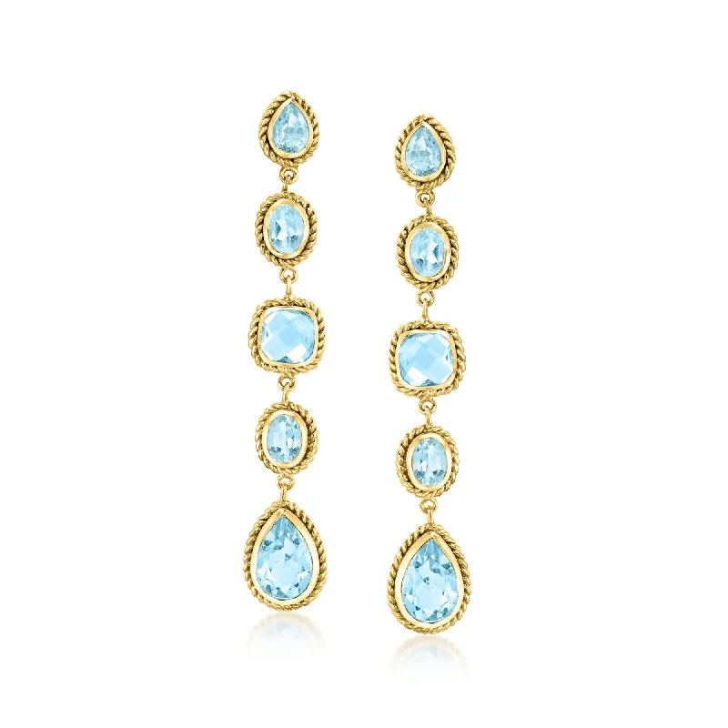 Vibrant citrine drop earrings radiating sunny golden hues -Ross-Simons Sky Blue Topaz Drop Earrings in 18kt Gold Over Sterling