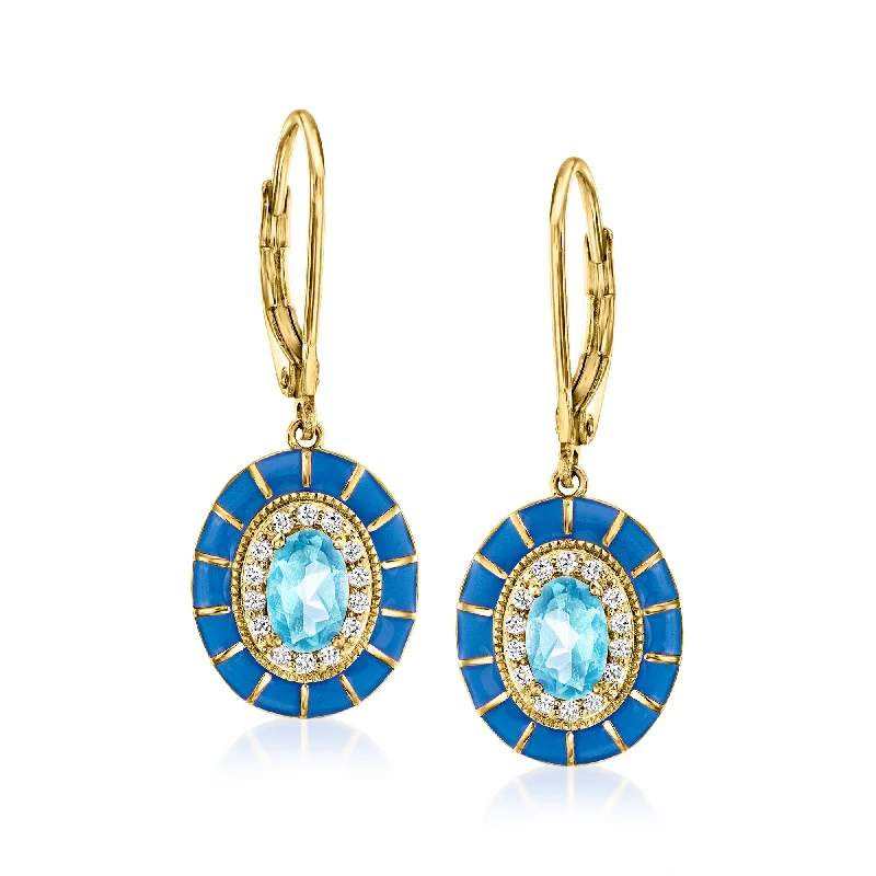 Mystical labradorite drop earrings with hidden fiery glow -Ross-Simons Swiss Blue and White Topaz Drop Earrings With Blue Enamel in 18kt Gold Over Sterling