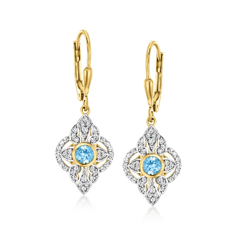 Shimmering topaz drop earrings dangling in icy blue -Ross-Simons Swiss Blue Topaz and . White Topaz Drop Earrings in Sterling Silver and 18kt Gold Over Sterling