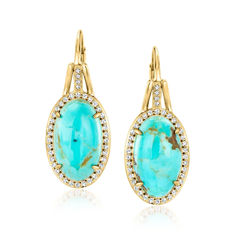 Matte black drop earrings for sleek minimalist looks -Ross-Simons Turquoise and . White Topaz Drop Earrings in 18kt Gold Over Sterling