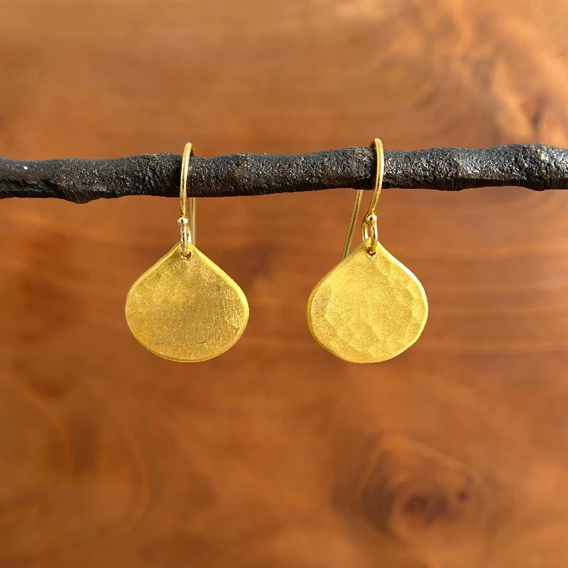 Sculptural bronze drop earrings for artistic bold dangles -Small Hammered Drop Earrings