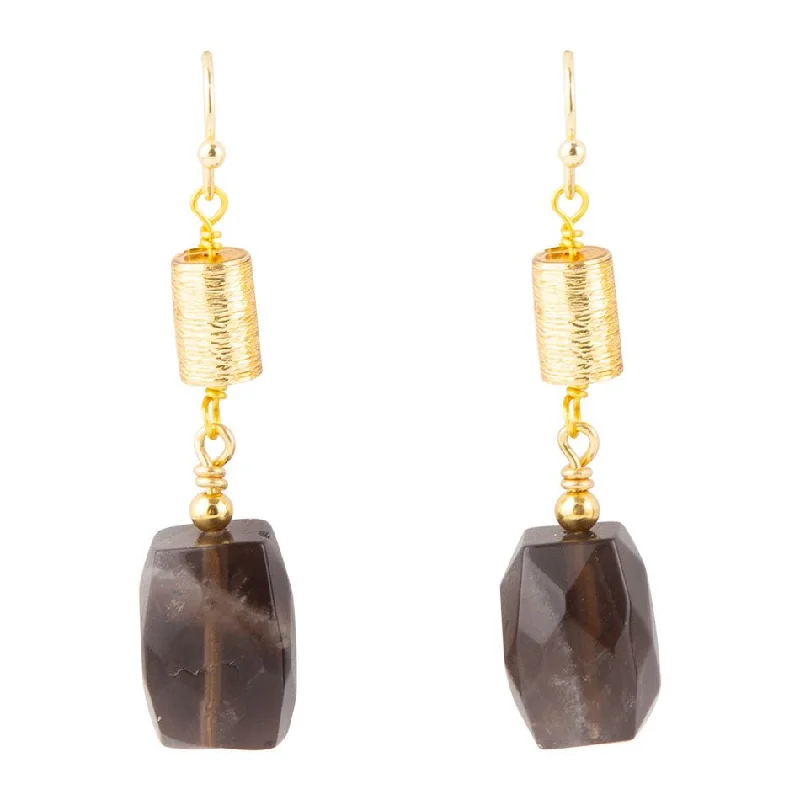 Polished hematite drop earrings with metallic gray sheen -Smoky Quartz Drop Earrings