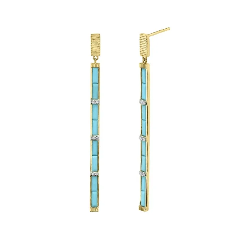 Shimmering sunstone drop earrings with golden flecked dangles -Turquoise and Diamond Drop Earrings