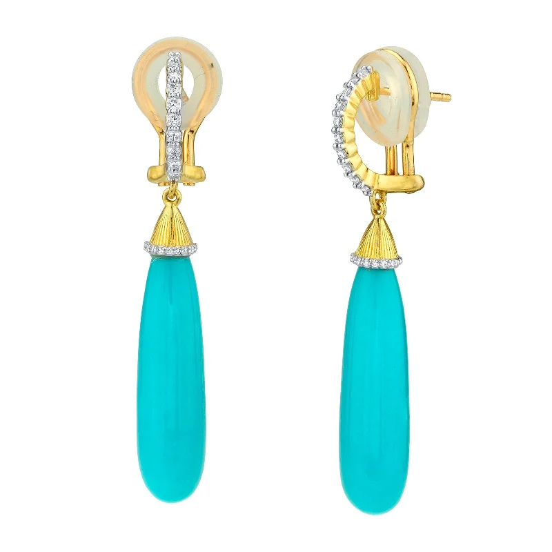 Organic coral drop earrings with bright tropical charm -Turquoise and Diamond Drop Earrings