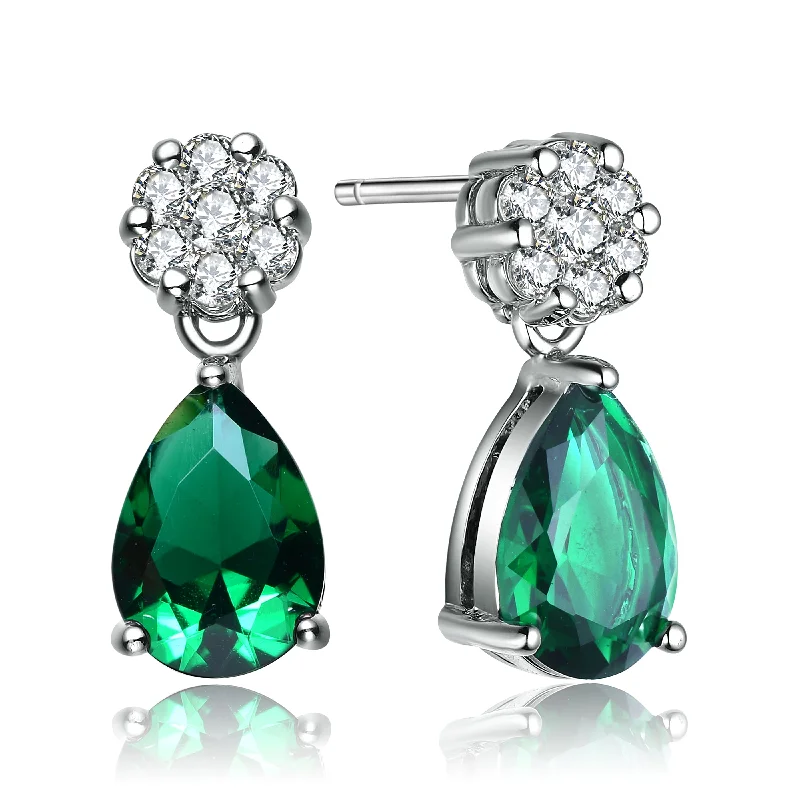 Sleek platinum drop earrings for luxurious subtle shine -Constance Lush Green Teardrop Earrings