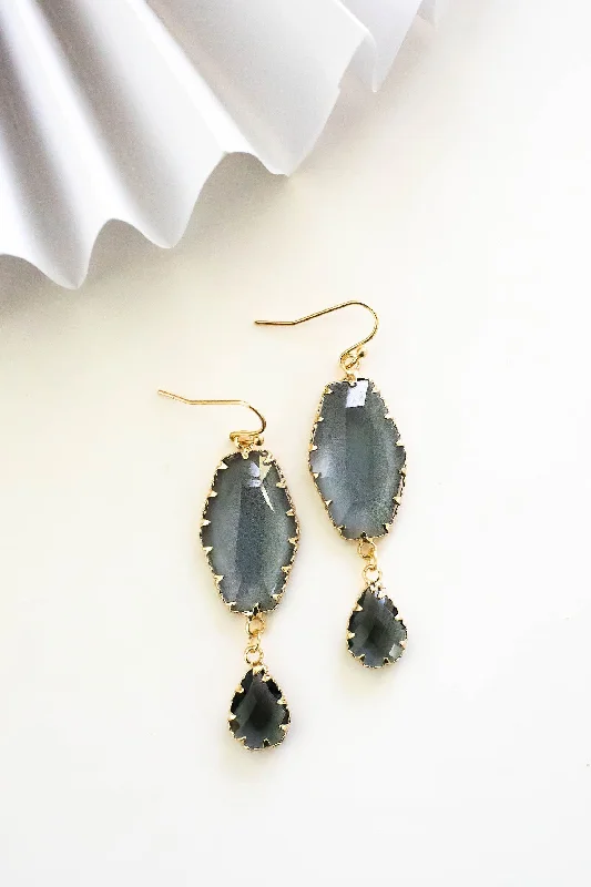 Organic shell drop earrings evoking coastal elegance -Stella Smokey Crystal Drop Earrings | Classic Gemstone Earrings | Smokey Gray Crystals | Special Occasion Jewelry